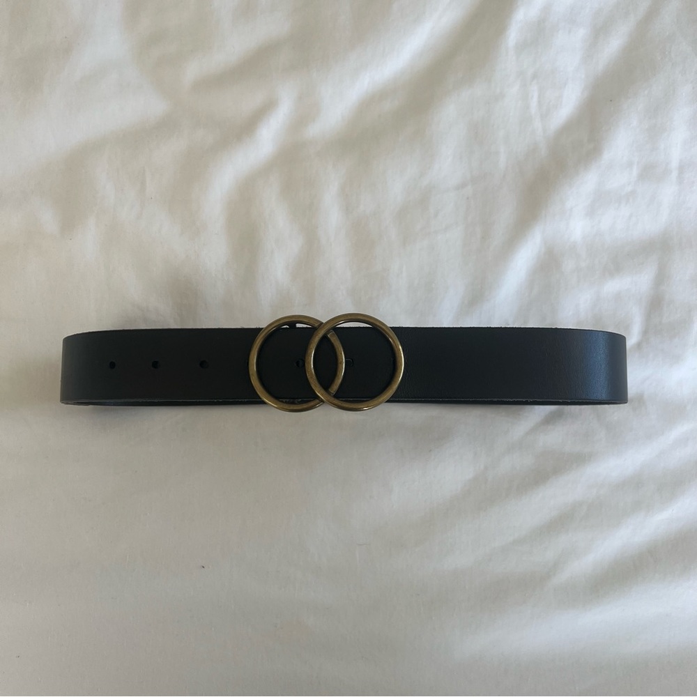 Aritzia black leather belt with bronze hardware